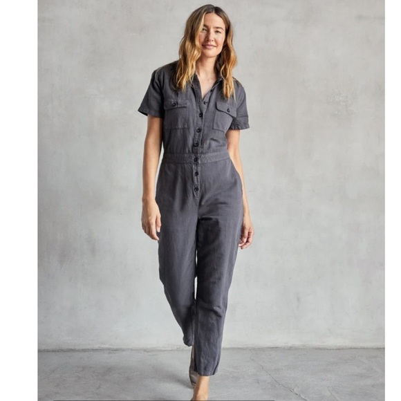 Outerknown SEA suit storm gray utility jumpsuit linen blend size Small NWT - Picture 2 of 14
